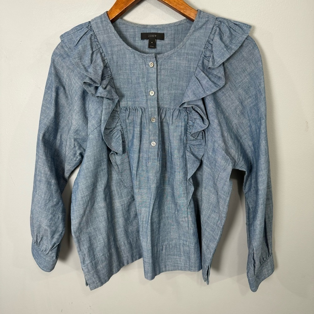 J.CREW Women’s Smock Blouse Top sz 4 Chambray # C142 - Picture 6 of 9